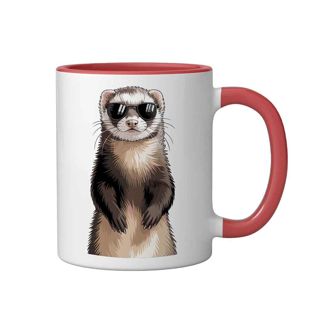 Funny Ferret Ceramic Mug, Red/White, 11oz