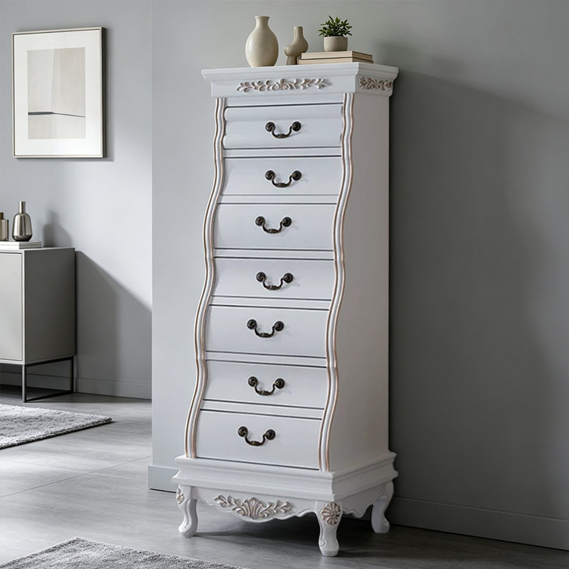 Meuble d'appoint rétro en bois massif blanc, Blanc