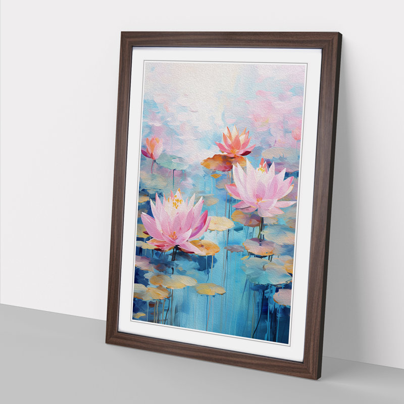 Lotus Flower Action - Single Picture Frame Print on Wood, Walnut Framed, 34cm H x 25cm W x 2cm D
