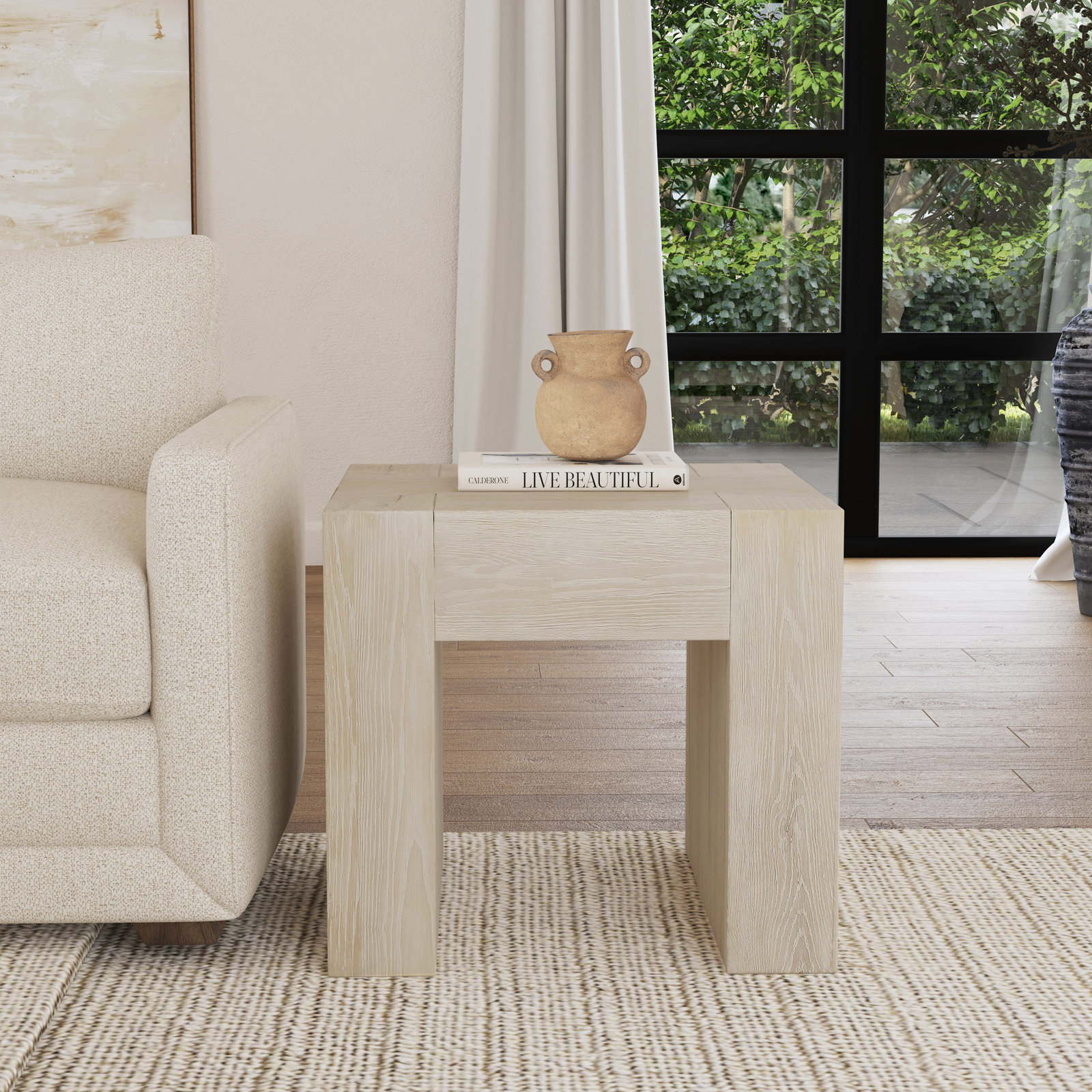 Elise 24" Oak End Table, Whitewash