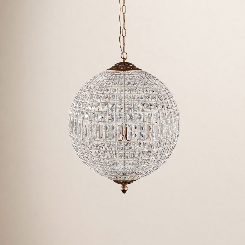 Lustre globe en acier et cristal à intensité variable Rola, Or français, 5 lumières