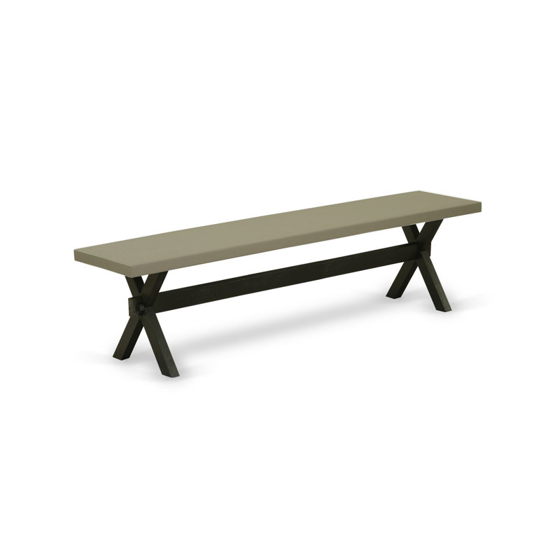 Banc de cuisine moderne X-Style avec siège en bois, finition noire brossée., Ciment / noir, H 18 po x l 15 po x P 72 po
