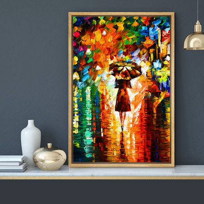 Women With The Umbrella Walking Along The Street Canvas Prints for Living Room Bedroom Decor