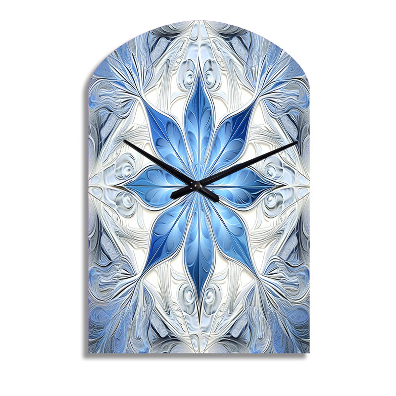 Horloge murale en forme de géométrique unique turquoise et fleurs fractales blanches I - Turquoise, Grand