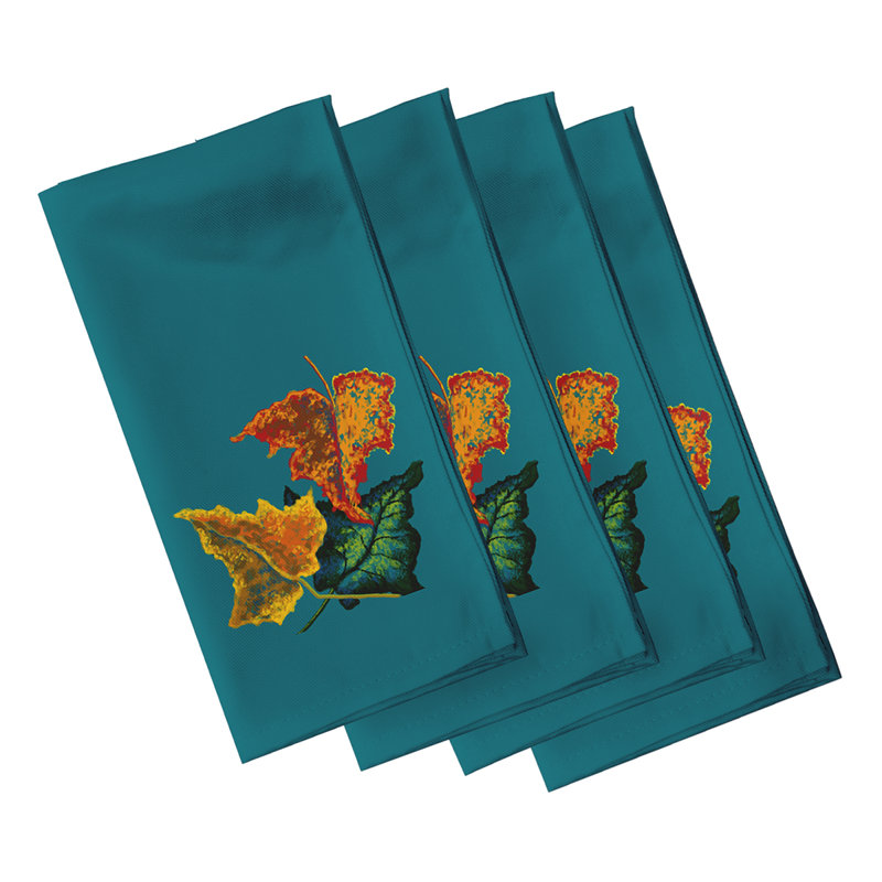 Serviette à imprimé fleurs d'automne, L 18 po x L 18 po, Bleu sarcelle