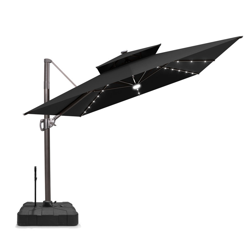 Parasol extérieur rectangulaire en porte-à-faux à DEL 128 po x 104 po avec base Easy-Move | Mobilité d'une personne, Noir