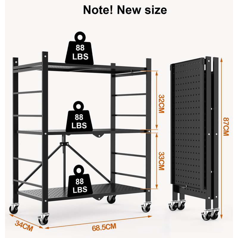3 Tier Foldable Shelf With Wheels