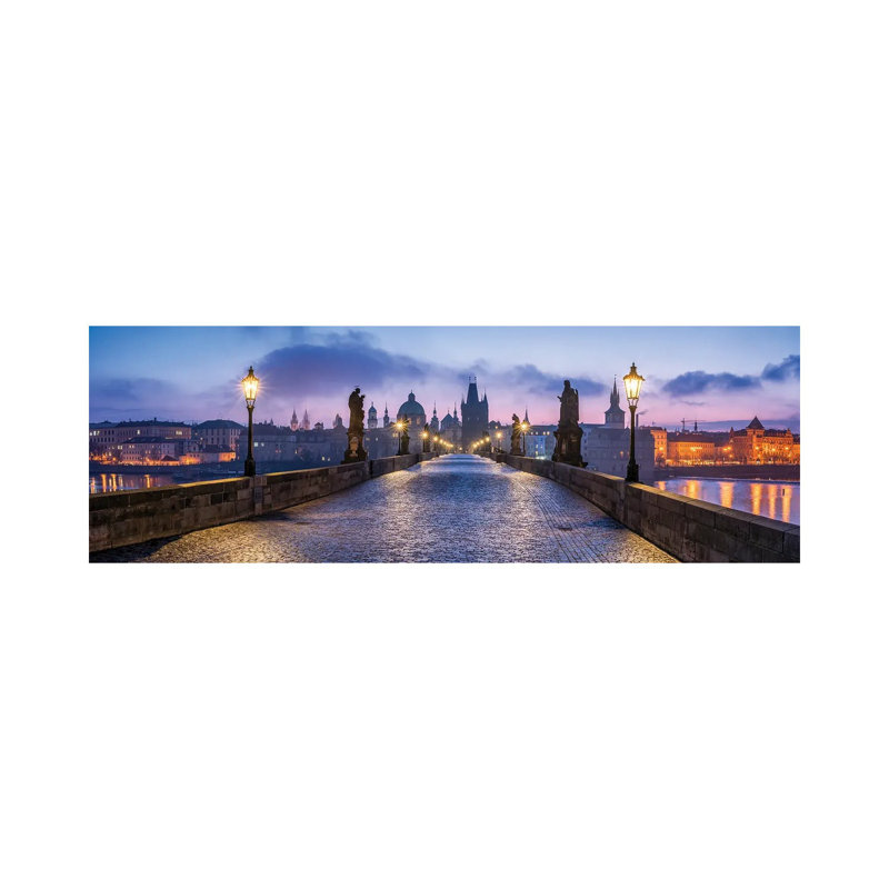 View Of The Charles Bridge In Prague At Dusk, Czech Republic by Jan Becke - Wrapped Canvas Panoramic Print