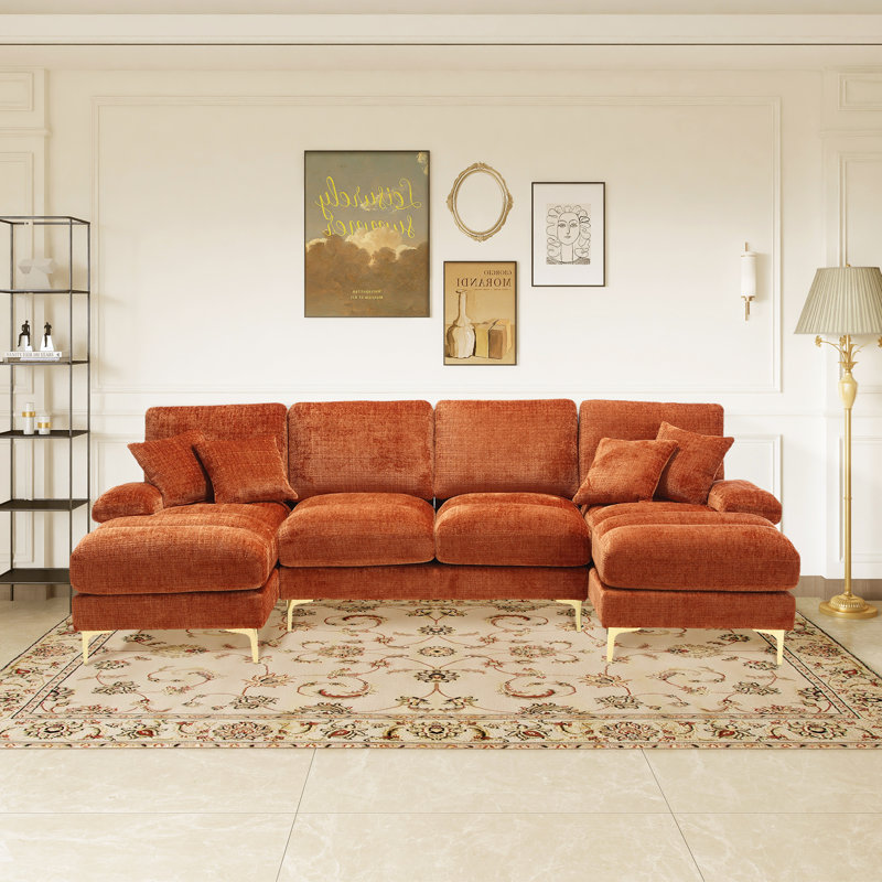 Canapé modulaire en chenille Aredale, Chenille orange