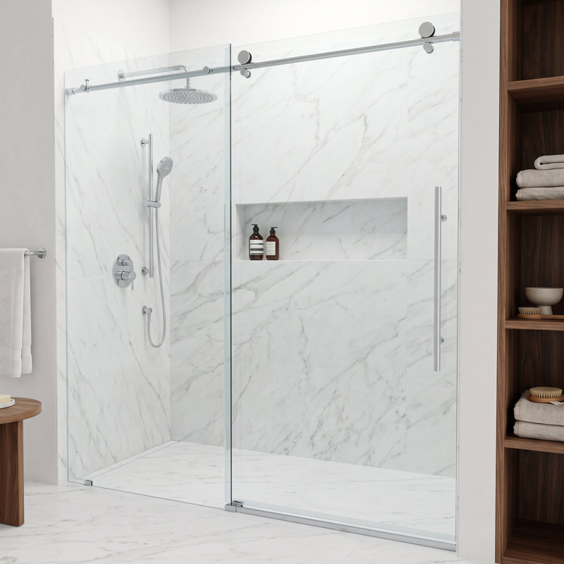 Porte de douche coulissante sans cadre Elan E-Class l 60-64 "x H 76" avec verre transparent 3/8 ", Chrome