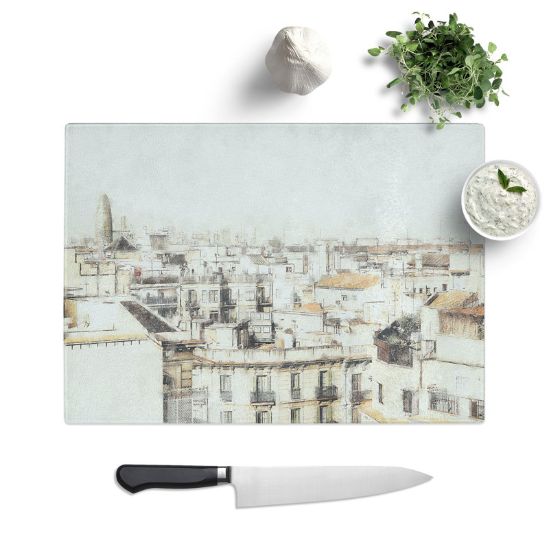 Tempered Glass Rooftops in Barcelona Spain Chopping Board, 20 cm x 28.5 cm