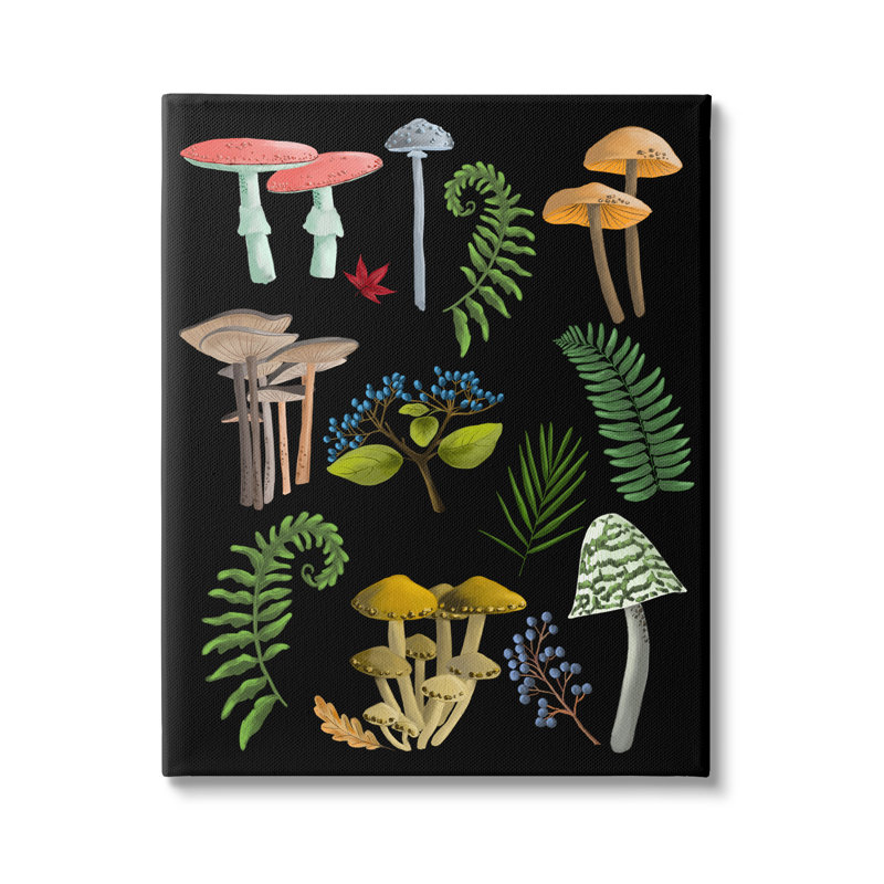 Forêt de champignons et de plantes sur toile par Regina Moore, H 20 po x l 16 po x P 1,5 po