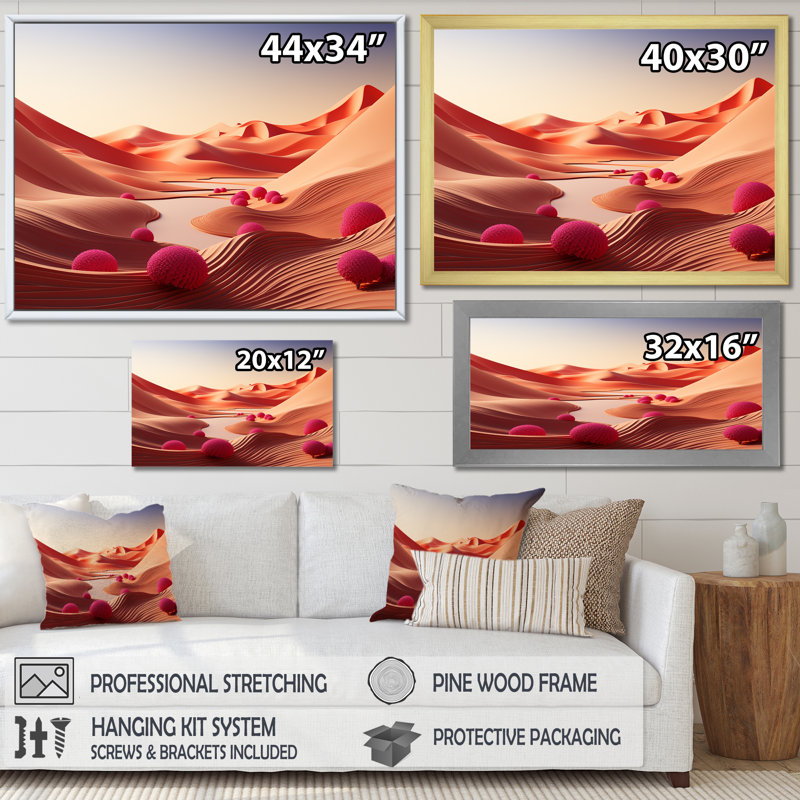 Horizon aride sur la planète Mars - désert, art mural, Cadre doré à coins fermés, H 12 po x l 20 po x P 1 po