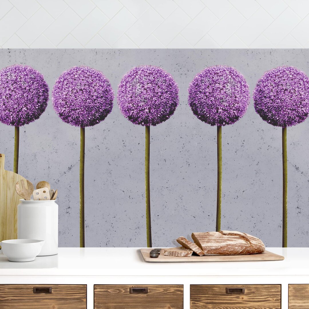 Abinayan Allium-Kugel-Blumen I 75 x 150 cm PVC-Fliese in Lila / Grau