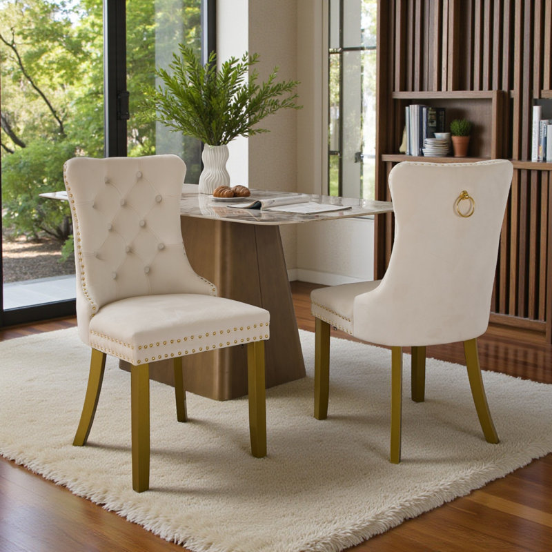 Chaises de salle à manger rembourrées Blakeway, Crème, Doré, 2