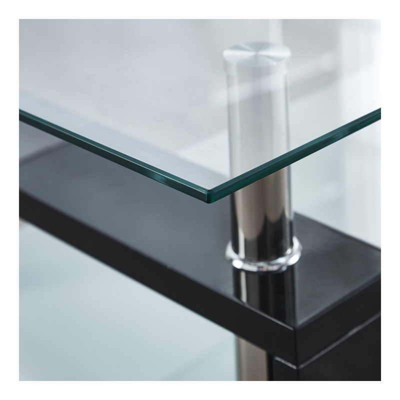 Table basse Artisan, plateau en verre trempé, pieds en acier inoxydable pour le salon, noir