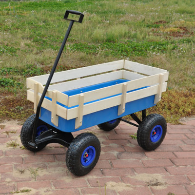 Outdoor Wagon All Terrain Pulling Wood Railing Air Tires Garden Cart -  Go Peak Track, GPTYX07721A