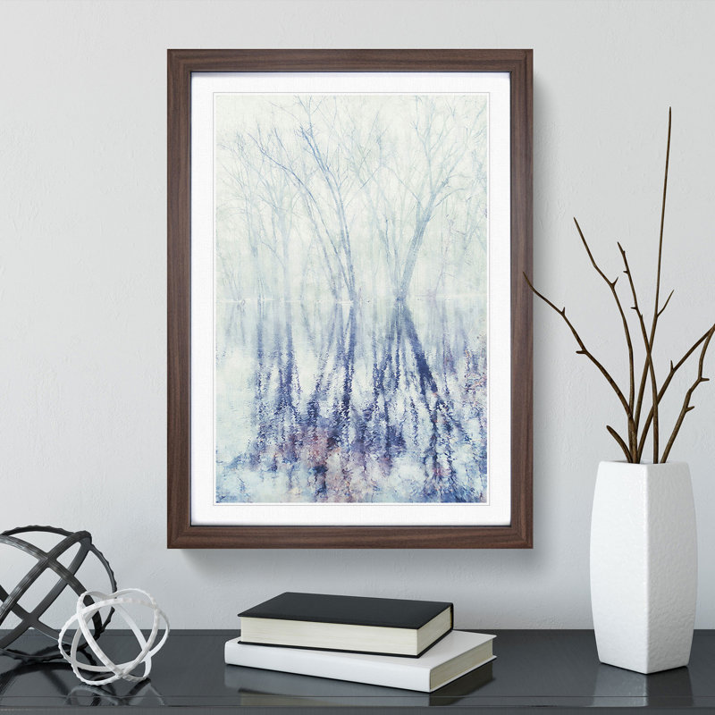 Reflection Of Trees In A Forest - Single Picture Frame Print on MDF, 87cm H x 62cm W x 2cm D, Walnut Framed