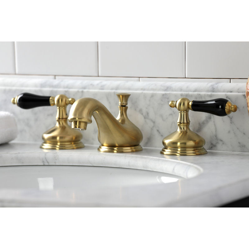 Kingston Brass Duchess Two-Handle 3-Hole Deck Mount Widespread Bathroom Faucet with Brass Pop-Up Drain, Brushed Brass