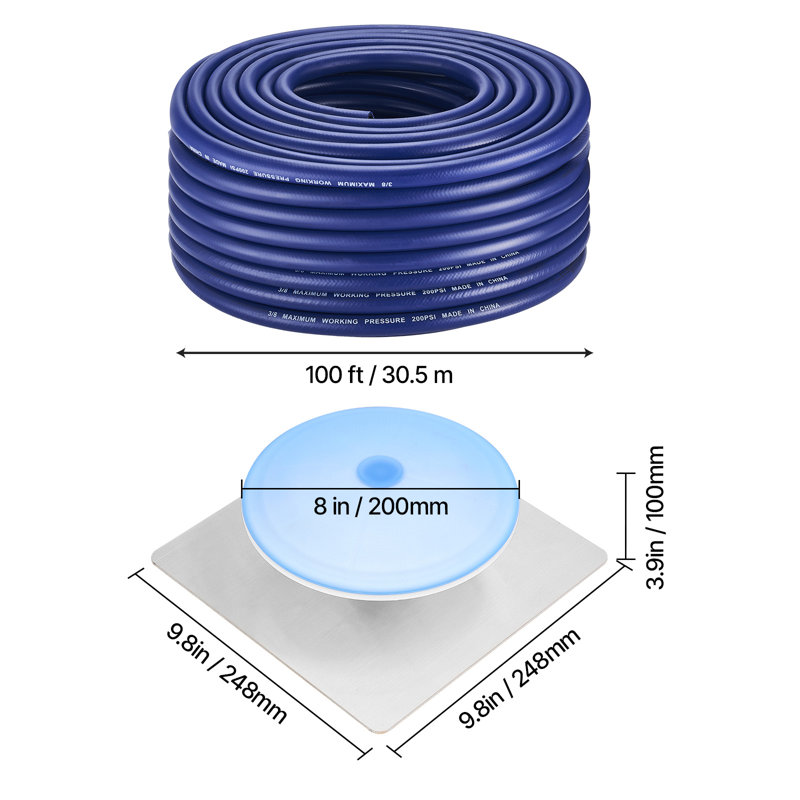 Diffuseur d'air d'aérateur de bassin et ensemble de tuyau d'aération à évacuation automatique 3/8 po, diffuseur d'aération de lac en silicone de 8 po avec ensemble de tuyau d'aérateur de bassin flexible de 100 pieds pour les étangs