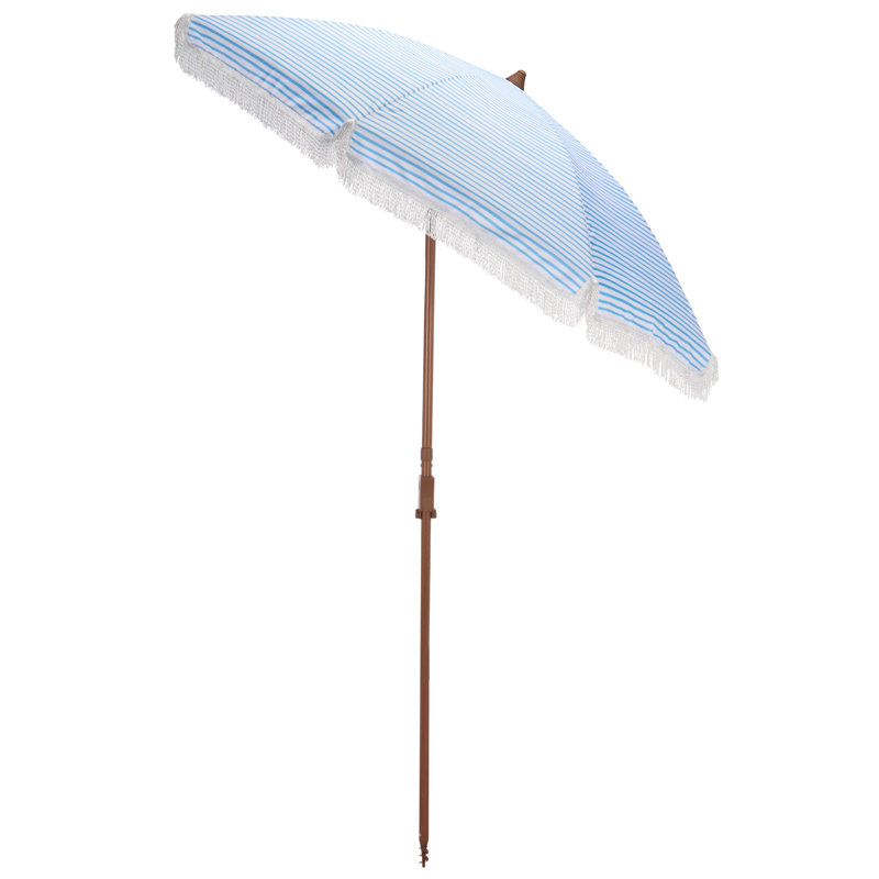 Arondell 73.62'' Beach Umbrella, White/Light Blue Stripe