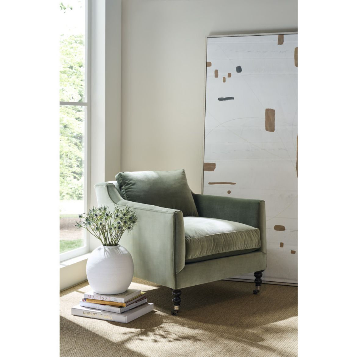 Madeline 33" W Armchair, Dark Brown Wood, Sage Velvet (15026-23)