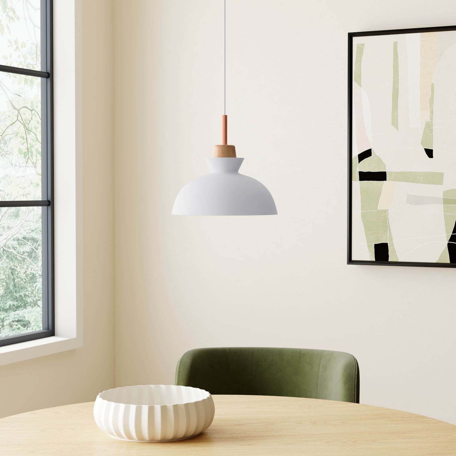 Ozma Dimmable Dome Single Light Pendant, White