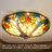 3-Light 15.8" Dimmable Tiffany Style Flush Mount Ceiling Light, Stained Glass Dome Close-to-Ceiling Fixture for Hallway, Bedroom