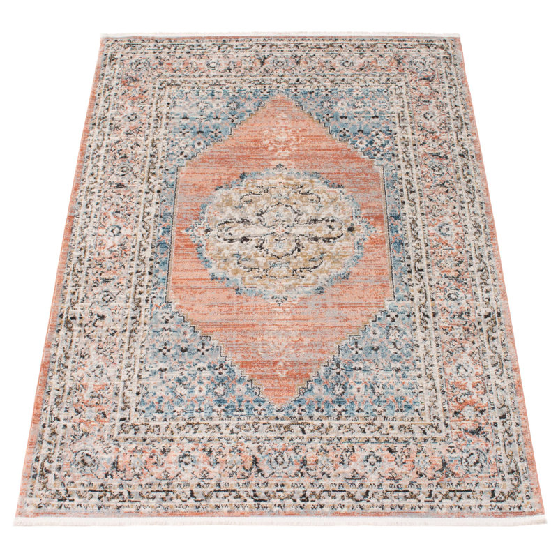 Tapis oriental orange / beige / bleu Deundrae, Rectangle 5 pi 3 po x 7 pi 3 po