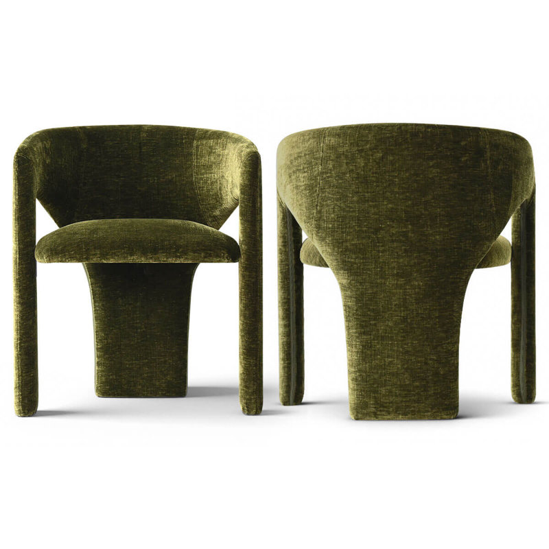Set of 2 Modern Upholstered Dining Chairs With Curved Back And Unique Base, Green