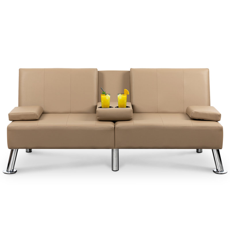 Modern Convertible Futon, Adjustable Folding Sofa Bed, Khaki Leather