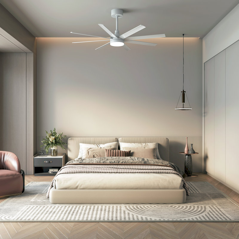 Latesa 65'' Inch LED Morden White Ceiling Fan with Remote Control Quite DC 6 Speeds Motor 3 Color Temperature for Living Room Master Bedroom Decor Patios