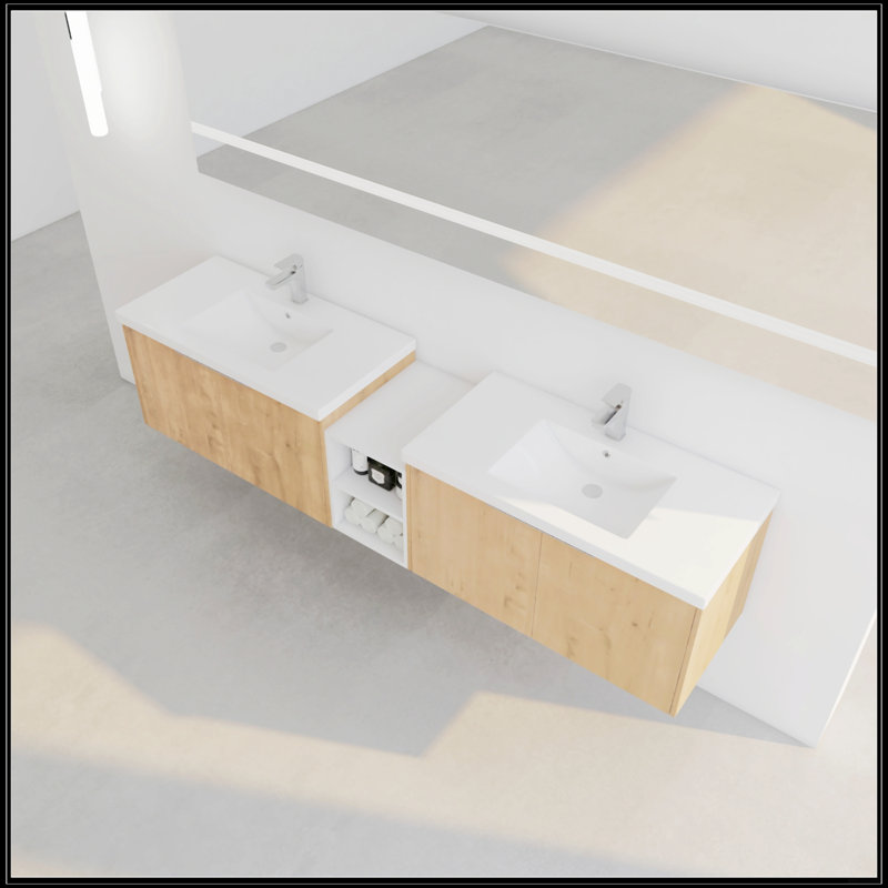 Meuble-lavabo 84 po à fermeture douce avec lavabo 84 po, Imitation chêne, 84"