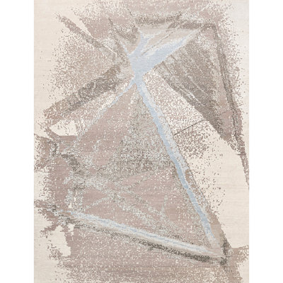 Hand Knotted Abstract Area Rug in Gray/Ivory/Beige