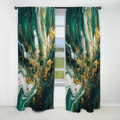 Green Gold Serene Cascade I - Abstract Curtain - Blackout Abstract Curtain - 1 Panels