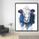 Vache aquarelle - Toile encadrée bleue classique pour la décoration intérieure