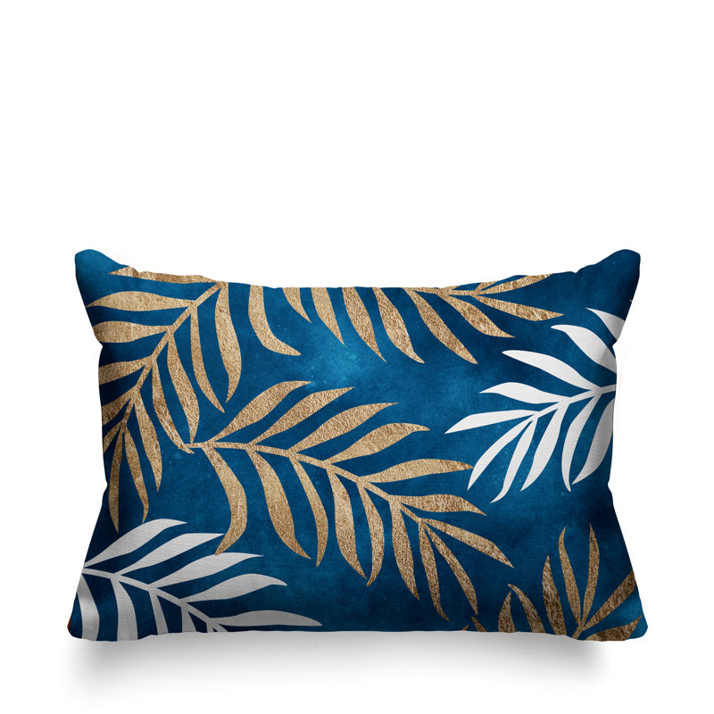 Coussin lombaire intérieur / extérieur Bobo Fern, Turquoise / or / blanc