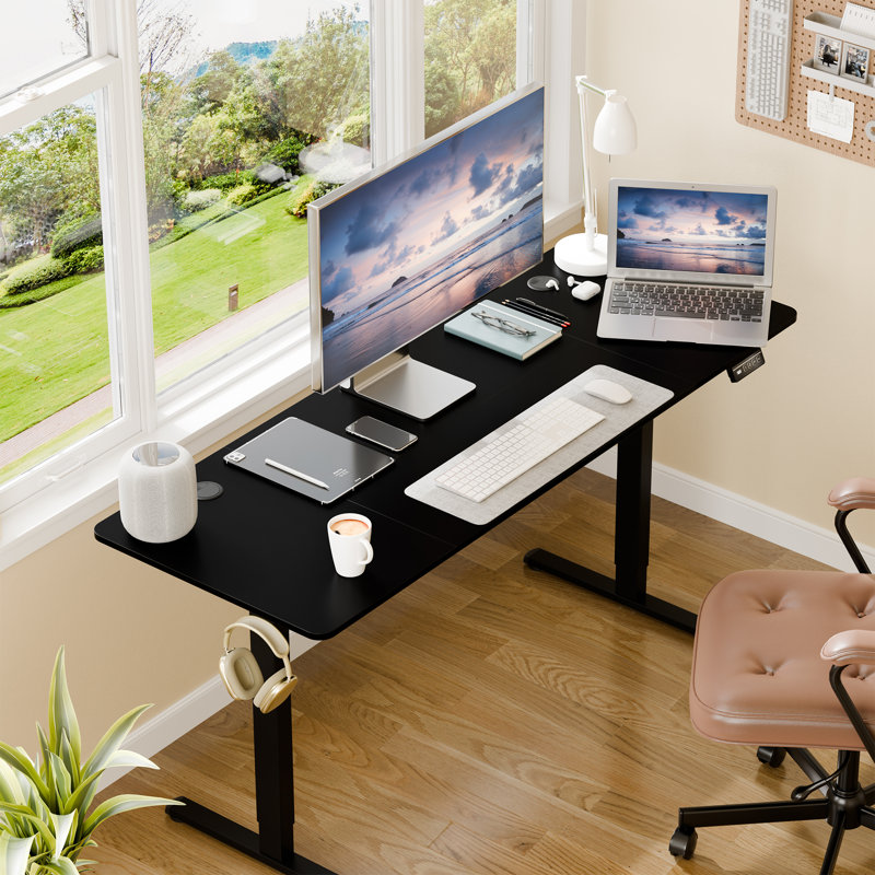 Electric Adjustable Height Standing Desk, Black / Black, 46.5" H x 63" W x 23.6" D