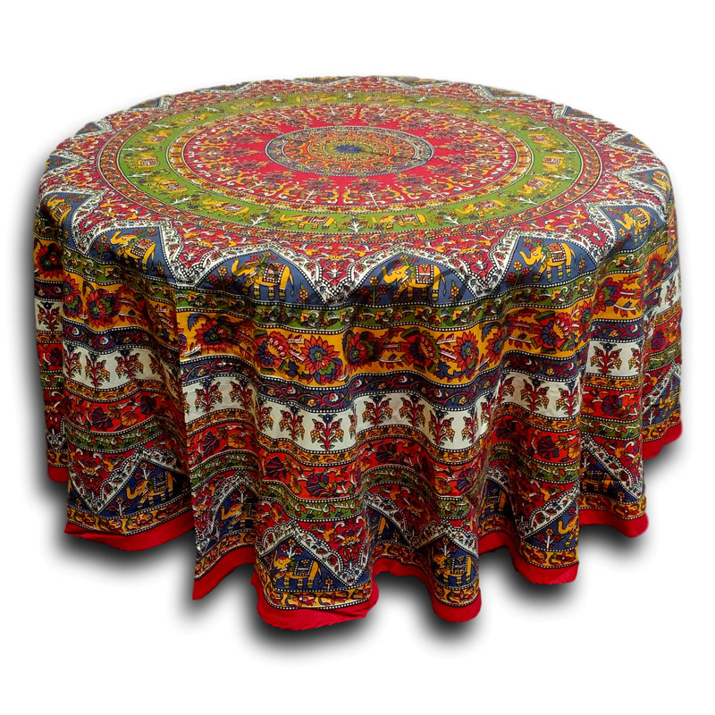 Mnatsagan Floral 100% Cotton Tablecloth Round, Red, 90" Round