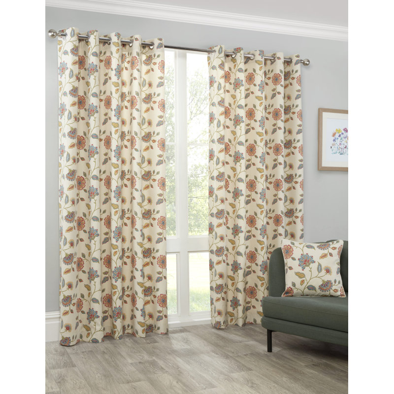 Shelley Fully Lined Ready Made Floral Eyelet Curtains Multi, 46"W x 54"L