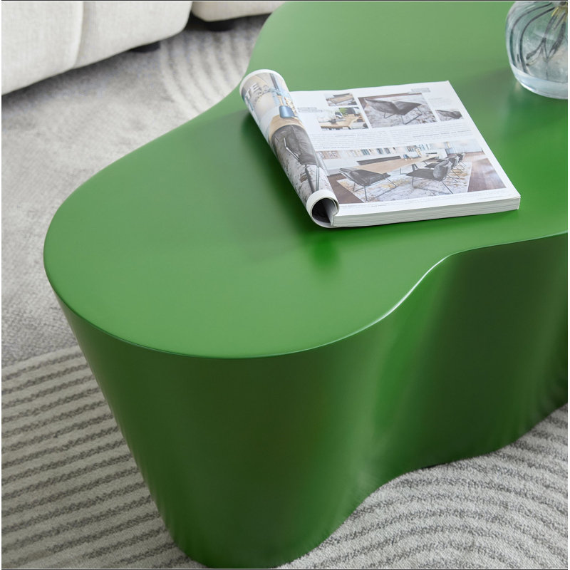 Table basse de 50 pouces de forme unique en fibre de verre robuste pour salon sans assemblage, Green