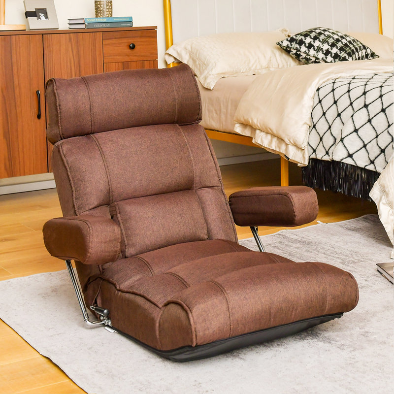 Orren Ellis Adjustable Lazy Sofa With Stepless Adjustable Back & 6-Position Head/Lumbar/Seat Blue, Brown 100% Cotton
