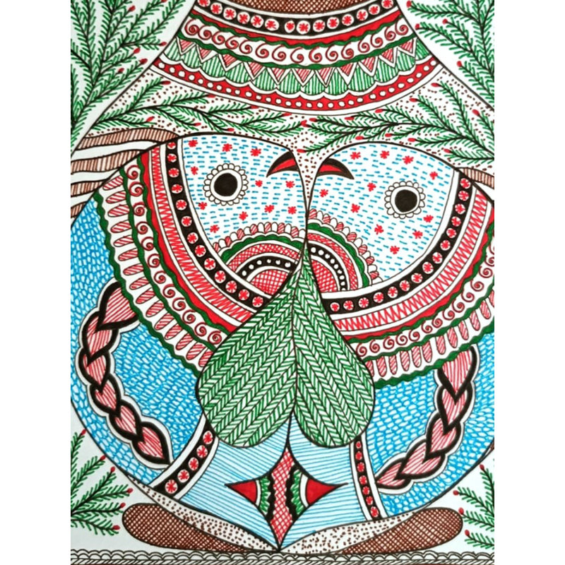 «Madhubani Traditional Fishes Alcoherers Markers and Fineliners», peinture sur papier par Ruchi - Art mural aquatique indien traditionnel pour décoration de cuisine Boho