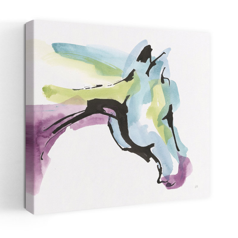 Chevaux rois contemporains III avec art abstrait noir, H 24 po x l 24 po