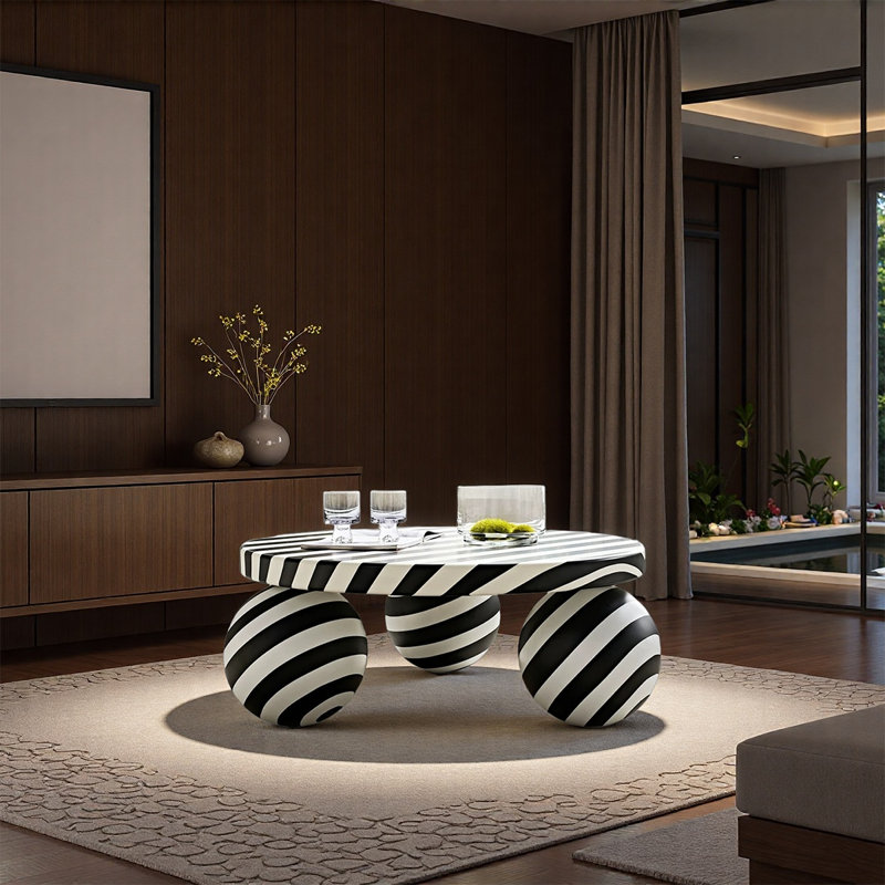 Table basse ronde zébrée noire et blanche