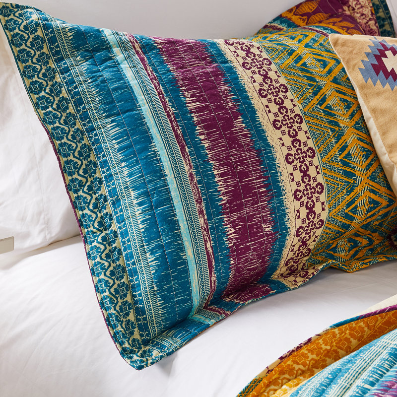 King Pink Cotton Reversible Boho-Chic Quilt Set