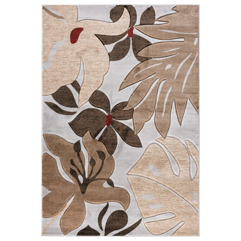Tapis floral gris clair / brun foncé Shaver, Rectangle 6 pi 9 po x 9 pi 6 po