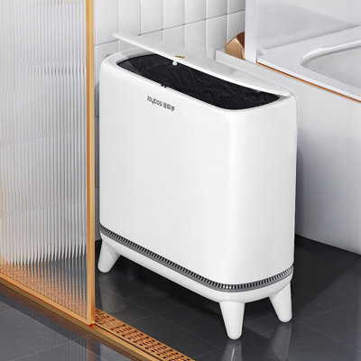 Joybos Bathroom Trash Can with Lid, Vacuum Adsorption Small Garbage Can 3.5 Gallon Press Top Lid Trash Bin with Legs Waterproof Waste Basket for Bathroom Bedroom Office Home RV