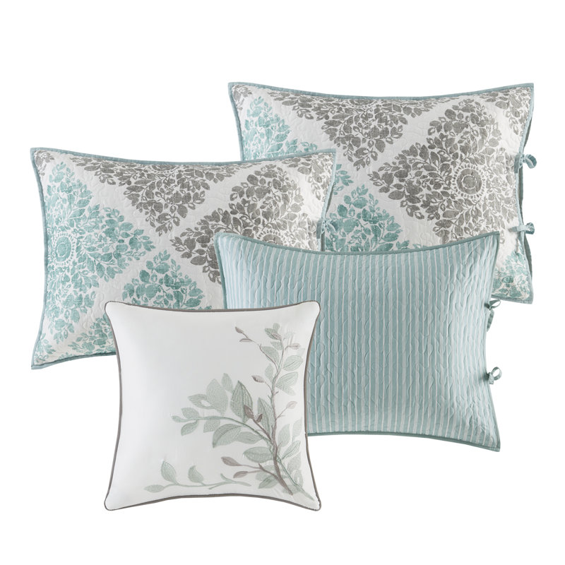 Aqua and Gray Floral Reversible Microfiber Daybed Set