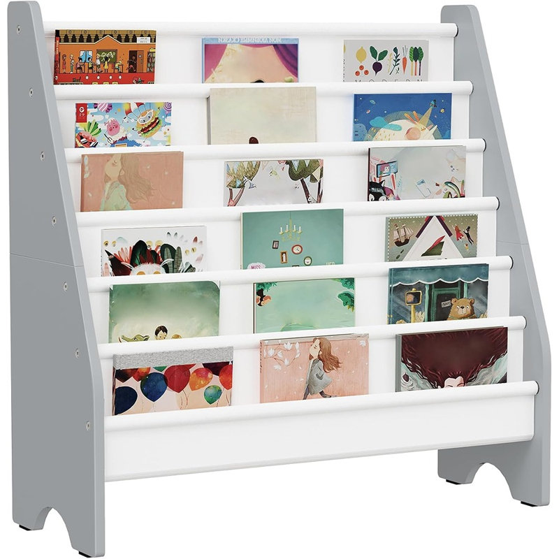 Étagère à livres Sling pour - Organisateur de livres et de magazines de grande capacité pour chambre de bébé, chambre à coucher ou salle de jeux (blanc et gris)